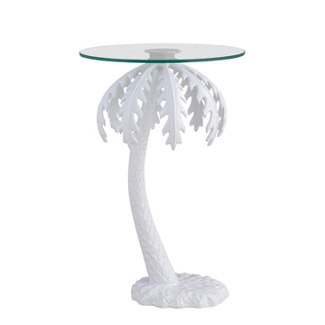 Vince 24.75" Mid-Century Vintage Glass Top Metal Palm Tree End Table - JONATHAN Y